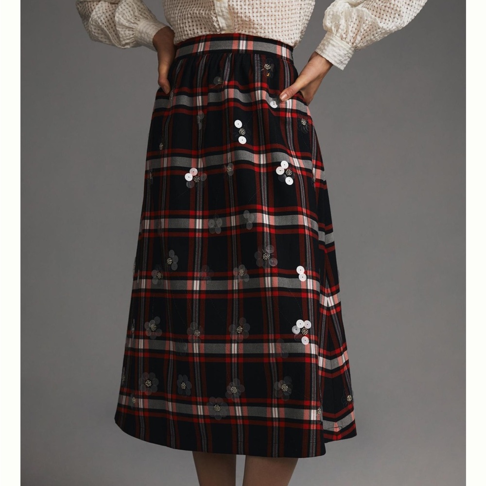 Anthropologie Maeve embellished plaid midi skirt - Size 4 - BNWT